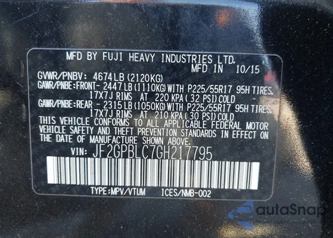 2016 Subaru Crosstrek Hybrid Touring z USA, uszkodzony, nr VIN JF2GPBLC7GH217795